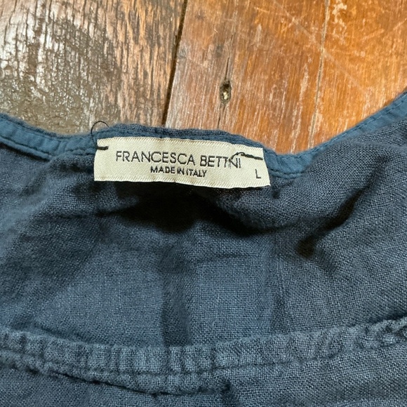 Francesca Bettini 100% Linen Short Sleeve Top Navy Blue Size L Made in Italy - Picture 4 of 5